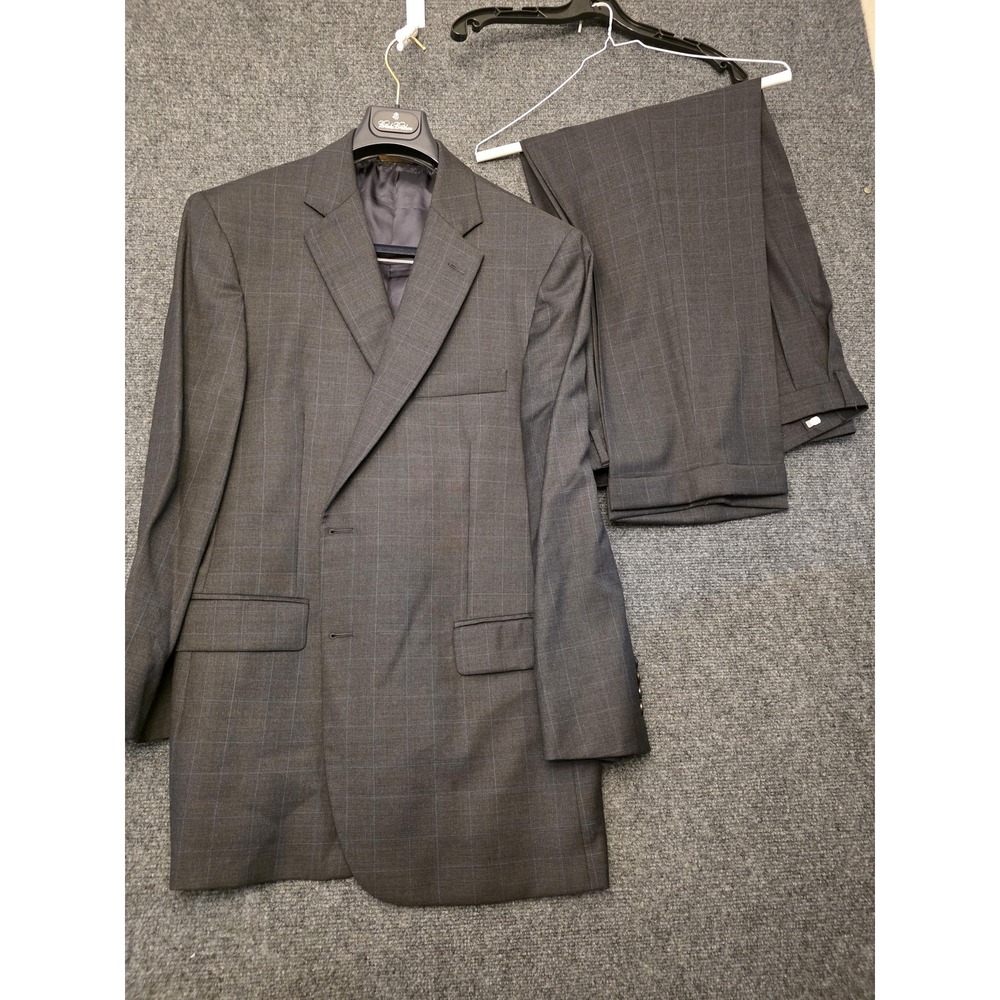 Brooks Brothers Madison Suit Mens 44 39x29 Gray Plaid 2 Piece Jacket Pants Italy